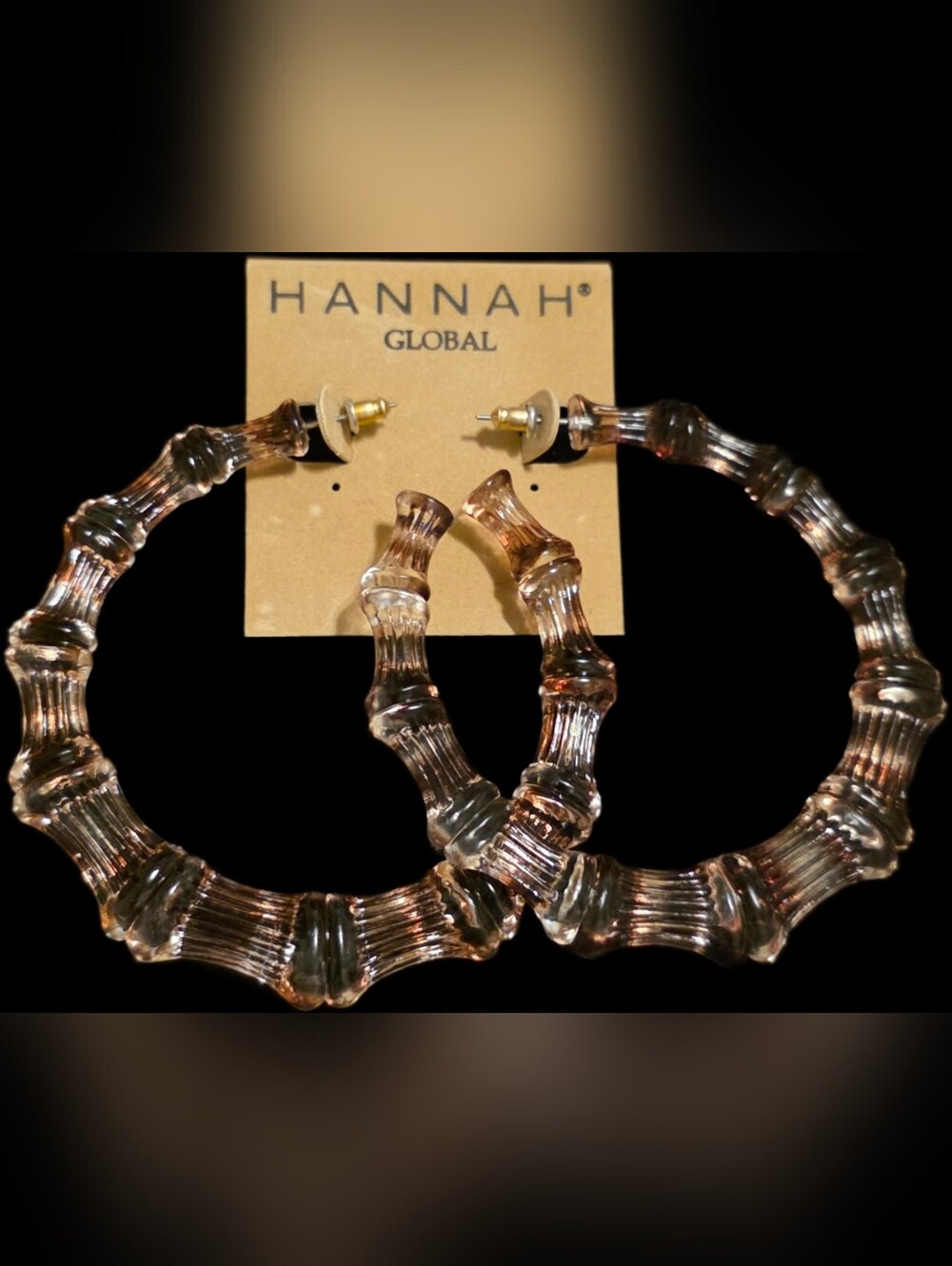 Clear Amber Bamboo-Style Hoop Earrings
